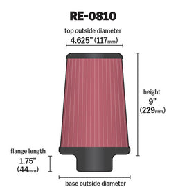 K&N Universal Rubber Filter 3inch FLG / 6inch OD-B / 4-5/8inch OD-T / 9inch L