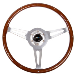 NRG Classic Wood Grain Steering Wheel (365mm) Wood w/Metal Inserts & Brushed Alum. 3-Spoke Center