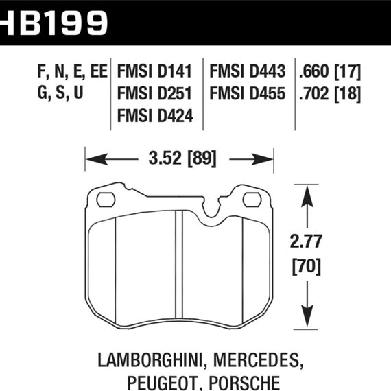 Hawk 86-89 Mercedes 560SL / 77-88 Porsche 924 / 78-81 928 / 83-89 944 DTC-70 Front Race Brake Pads