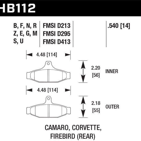 Hawk 85-97 Chevrolet Camaro w/Rear Disc Brakes/84-96 Chevrolet Corvette DTC-60 Race Rear Brake Pads