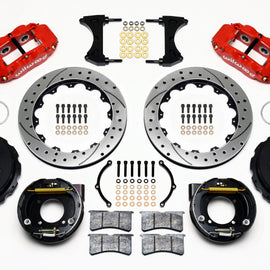 Wilwood Narrow Superlite 4R Rear P-Brk Kit 12.88in Drilled Red Chevy 12 Bolt w/ C-Clips