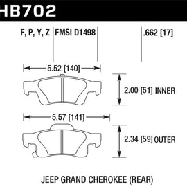 Hawk 11-12 Dodge Durango / 11-12 Jeep Grand Cherokee Perf Ceramic Rear Street Brake Pads