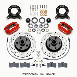 Wilwood Forged Dynalite-M Front Kit 11.30in 1 PC Rotor&Hub Drill-Red 1965-1969 Mustang Disc & Drum