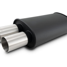 Vibrant Streetpower Flat Blk Muffler 9x5x15in Body 2.5in Inlet ID 3in Tip OD w/Dual Straight Tips