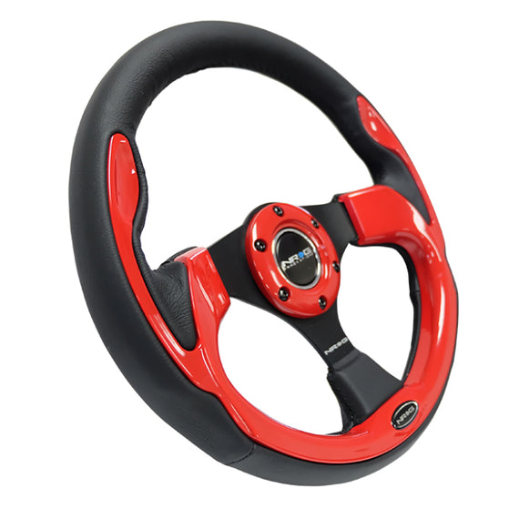 NRG Reinforced Steering Wheel (320mm) Blk w/Red Trim & 5mm 3-Spoke