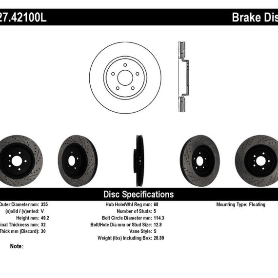 StopTech Infiniti G37 / Nissan 370Z SportStop Slotted & Drilled Front Left Rotor
