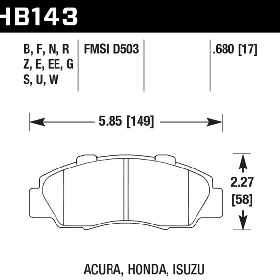 Hawk 97-99 Acura CL/97-01 Integra Type-R /  97-01 Honda CRV/Prelude DTC-60 Race Front Brake Pads