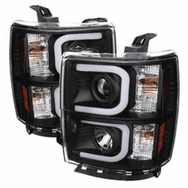 Spyder Chevy Silverado 1500 14-16 Projector Headlights Light Bar DRL Blk PRO-YD-CS14-LBDRL-BK