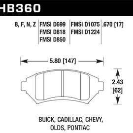 Hawk Buick/ Cadillac/ Chevy/ Olds/ Pontiac Front HPS Brake Pads