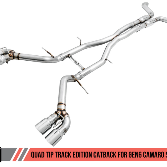 AWE Tuning 16-19 Chevy Camaro SS Non-Res Cat-Back Exhaust - Track Edition (Quad Chrome Silver Tips)