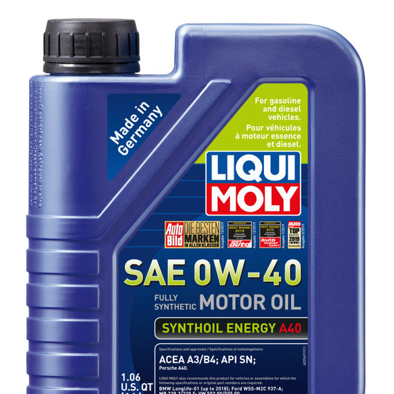 LIQUI MOLY 1L Synthoil Energy A40 Motor Oil SAE 0W40