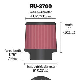 K&N Univeral Rubber Filter Round Tapered 4.625in Top OD x 5in Base OD x 4in H