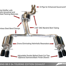 AWE Tuning Audi B8.5 S4 3.0T Touring Edition Exhaust System - Chrome Silver Tips (102mm)