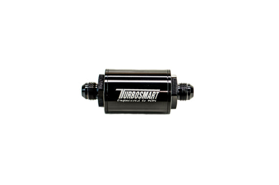 Turbosmart FPR Billet Inline Fuel Filter 1.75in OD 3.825in Length AN-6 Male Inlet - Black