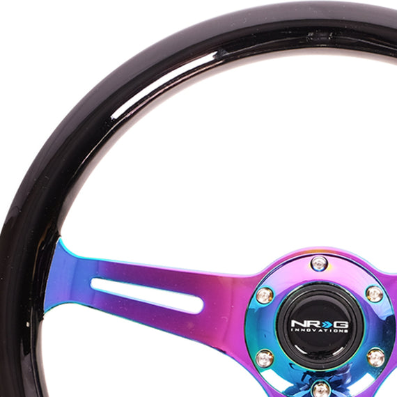 NRG Classic Wood Grain Steering Wheel (350mm) Black Paint Grip w/Neochrome 3-Spoke Center