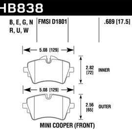 Hawk 14-17 Mini Cooper S HPS 5.0 Front Brake Pads