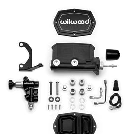 Wilwood Compact Tandem M/C - 7/8in Bore - w/Bracket and Valve (Pushrod) - Black