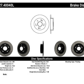 StopTech 06-09 Honda Civic Ex/Si Slotted & Drilled Left Rear Rotor