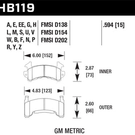 Hawk GM Metric DTC-70 Race Brake Pads w/.0594 Thickness