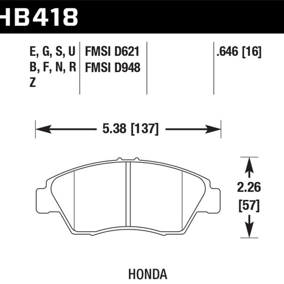 Hawk 02-06 RSX (non-S) Front / 03-11 Civic Hybrid / 04-05 Civic Si HP DTC-60 Front Race Brake Pads