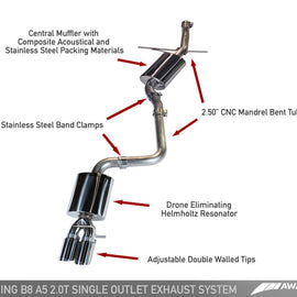 AWE Tuning Audi B8 A5 2.0T Touring Edition Single Outlet Exhaust - Polished Silver Tips