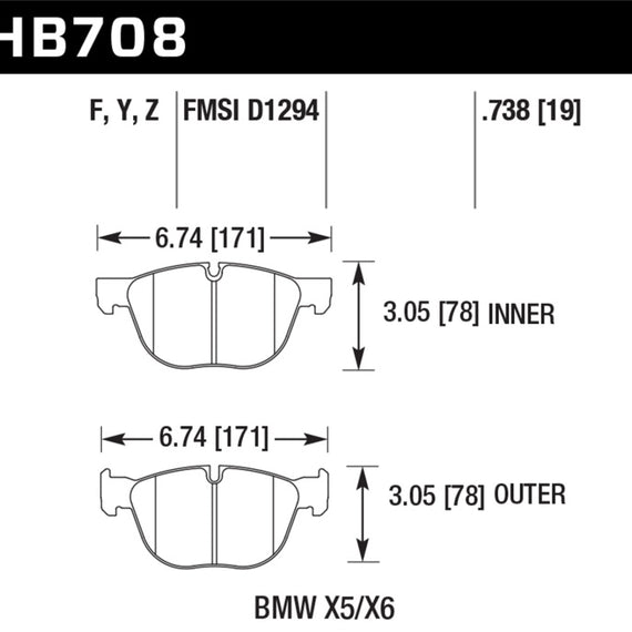 Hawk 07-08 BMW X5 3.0si/4.8i / 09-13 X5 Xdrive / 08-13 X6 Xdrive Perf Ceramic Frt Street Brake Pads