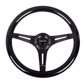 NRG Classic Wood Grain Steering Wheel (350mm) Black Sparkled Grip w/Black 3-Spoke Center