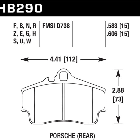 Hawk 98 Porsche 911 Targa/99-08 911 Carrera 4/00-06 Boxster S DTC-70 15mm Rear Brake Pads