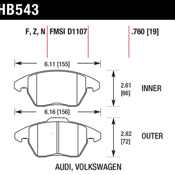 Hawk 2006-2009 Audi A3 TFSIi Quattro 2.0 HPS 5.0 Front Brake Pads