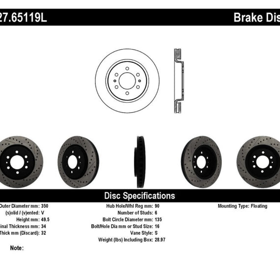 StopTech Slotted & Drilled Sport Brake Rotor