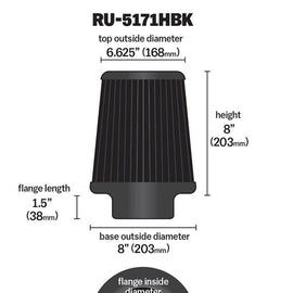 K&N Universal Rubber Filter-Round Tapered 4in Flange ID x 8in Base OD x 6.625in Top OD x 8in H