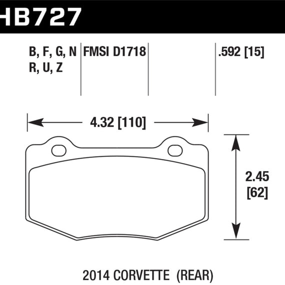 Hawk 14-15 Chevrolet Corvette Stingray Z51 (w/ J55 Brake Package) HP+ Street Rear Brake Pads