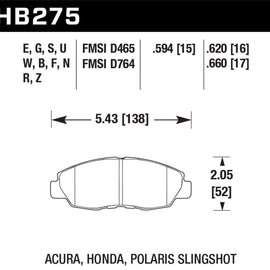 Hawk Honda 98-02 Accord / 06-11 Civic / Polaris Slingshot HT-10 Race Front Brake Pads (Two Pads/Box)