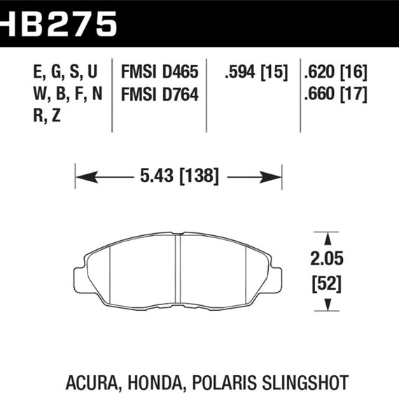 Hawk Honda 98-02 Accord / 06-11 Civic / Polaris Slingshot HT-10 Race Front Brake Pads (Two Pads/Box)