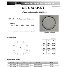 HKS Muffler Gasket 60.8mm ID 68.8mm OD