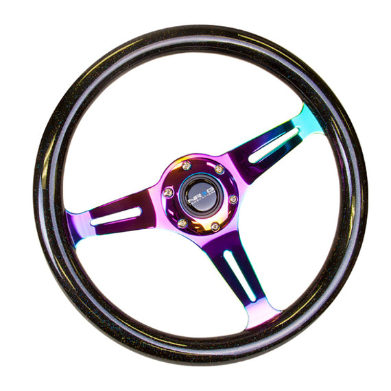 NRG Classic Wood Grain Steering Wheel (350mm) Black Sparkle/Galaxy Color w/Neochrome 3-Spoke