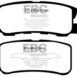 EBC 11-14 Chrysler 200 3.6 Redstuff Rear Brake Pads