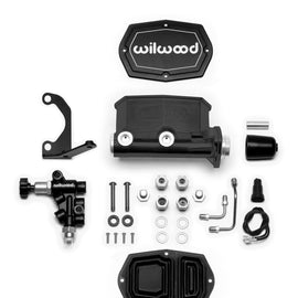 Wilwood Compact Tandem M/C - 1.12in Bore - w/Bracket and Valve - Black