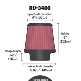 K&N Universal Rubber Filter 4 1/2 inch FLG / 5 7/8 inch Base / 5 inch Top / 6 inch Height