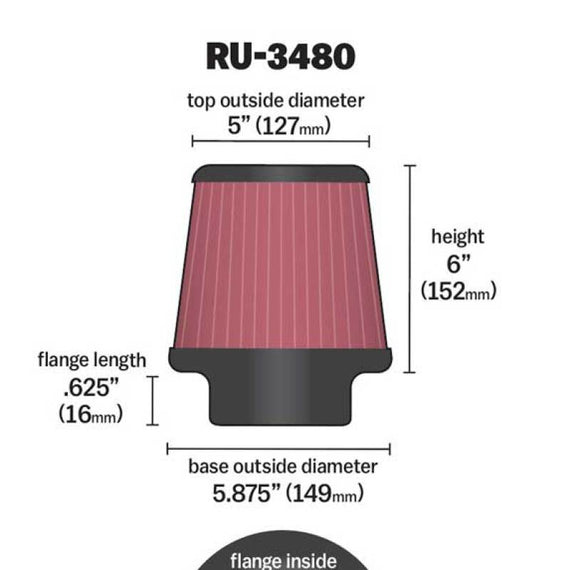 K&N Universal Rubber Filter 4 1/2 inch FLG / 5 7/8 inch Base / 5 inch Top / 6 inch Height