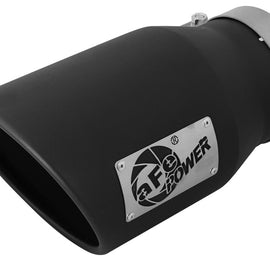 aFe MACHForce XP 5in 304 Stainless Steel Exhaust Tip 5 In x 7 Out x 12L in Bolt On Right - Black