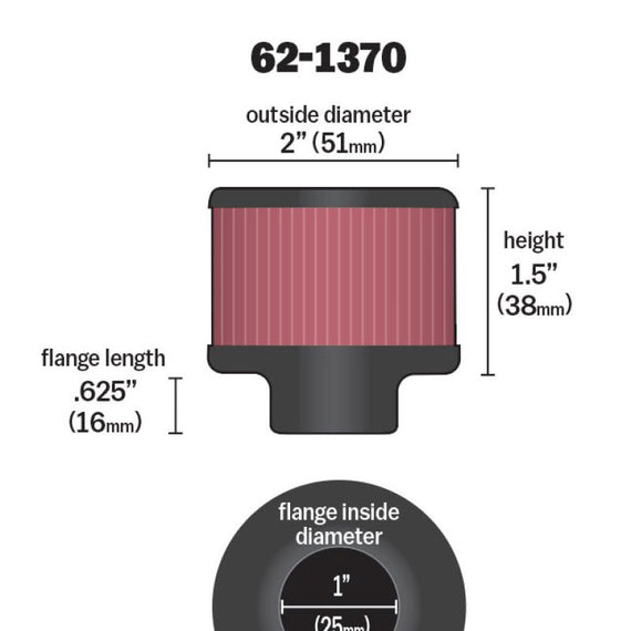 K&N 1in Flange ID x 2in OD x 1.5 inch H Rubber Base Crankcase Vent Filter