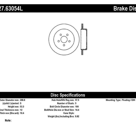 StopTech 03-09 Chrysler PTCruiser Tur / 03-05 Dodge Neon SRT-4 Rear Left Slotted & Drilled Rotor