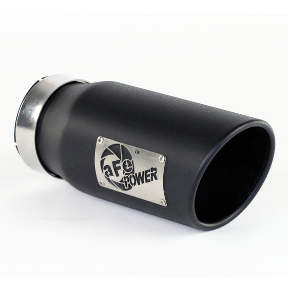 aFe Power Diesel Exhaust Tip Black- 4 in In x 5 out X 12 in Long Bolt On (Right)