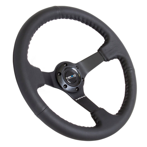 NRG Reinforced Steering Wheel (350mm / 3in. Deep) Bk Leather w/Bk BBall Stitch (Odi Bakchis Edition)