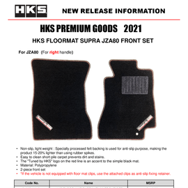 HKS 93-02 Toyota JZA80 Supra Front Floormat Set - RHD