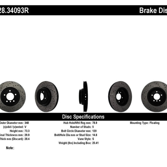 StopTech 07-10 BMW 335i Cross Drilled Right Front Rotor