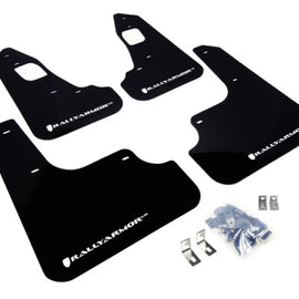 Rally Armor 08-17 Mitsubishi EVO X Black UR Mud Flap w/ White Logo