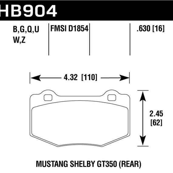 Hawk 16-18 Ford Mustang Shelby GT350/GT350R Performance Ceramic Rear Brake Pads