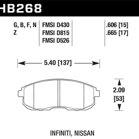 Hawk 03-04 G35/03-05 G35X/ 02-05 350z w/o Brembo Performance Ceramic Street Front Brake Pads